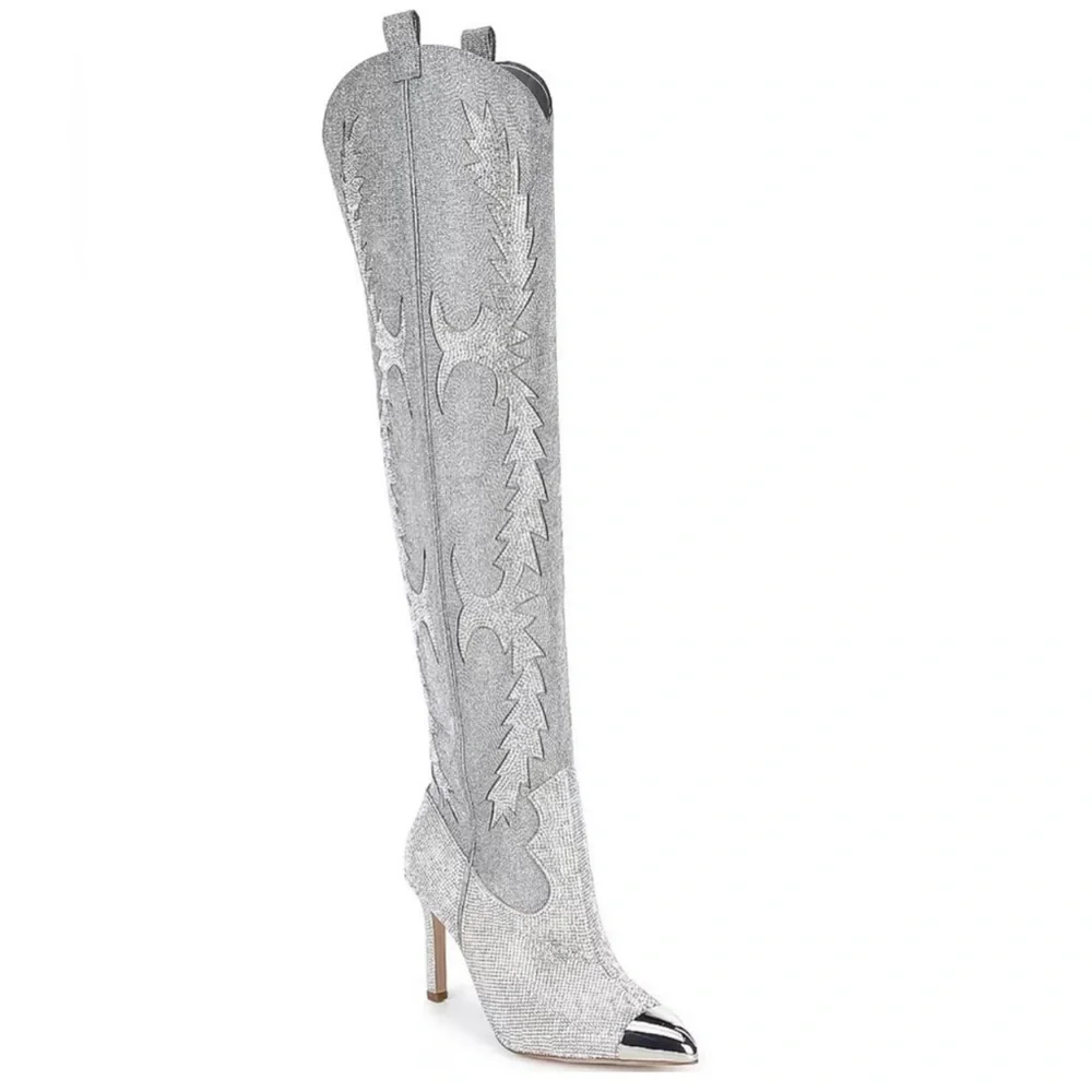 Gianni Bini Silver Over-the-Knee Boots w/ Stiletto Heel BRAND NEW Sz 7 & 5.5. 🥶🪩